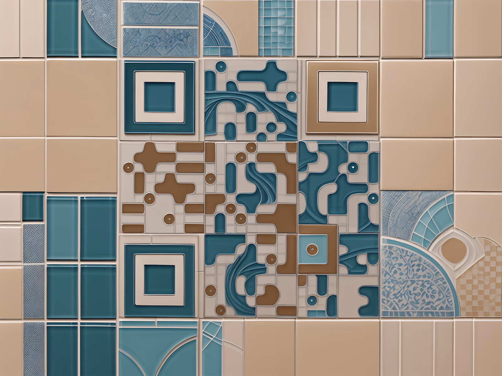 Teal and Tan Ceramic Tile QR Code Art — image 1
