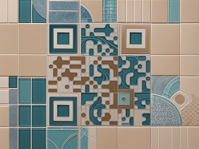 Teal and Tan Ceramic Tile QR Code Art