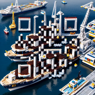 LEGO Harbor Ships and Cranes QR Code Art — image 1
