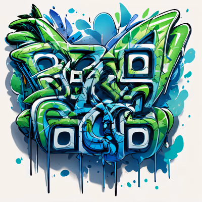 Green Blue Graffiti Lettering QR Code for Apparel — image 1