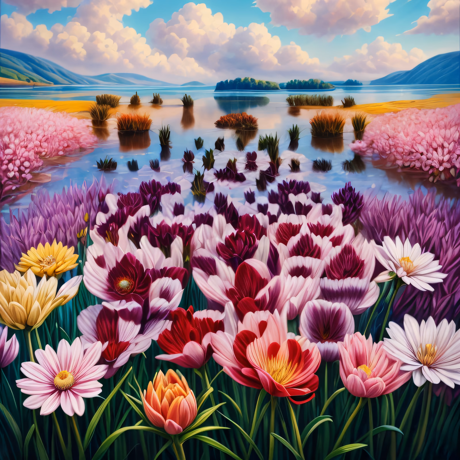 Tulip Field Lake Painting QR Code Art — image 1
