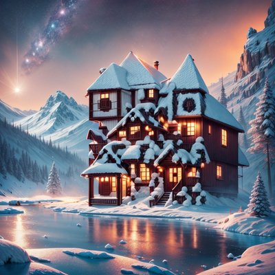 Snowy Mountain Cabin Winter Night QR Code for Greeting Cards