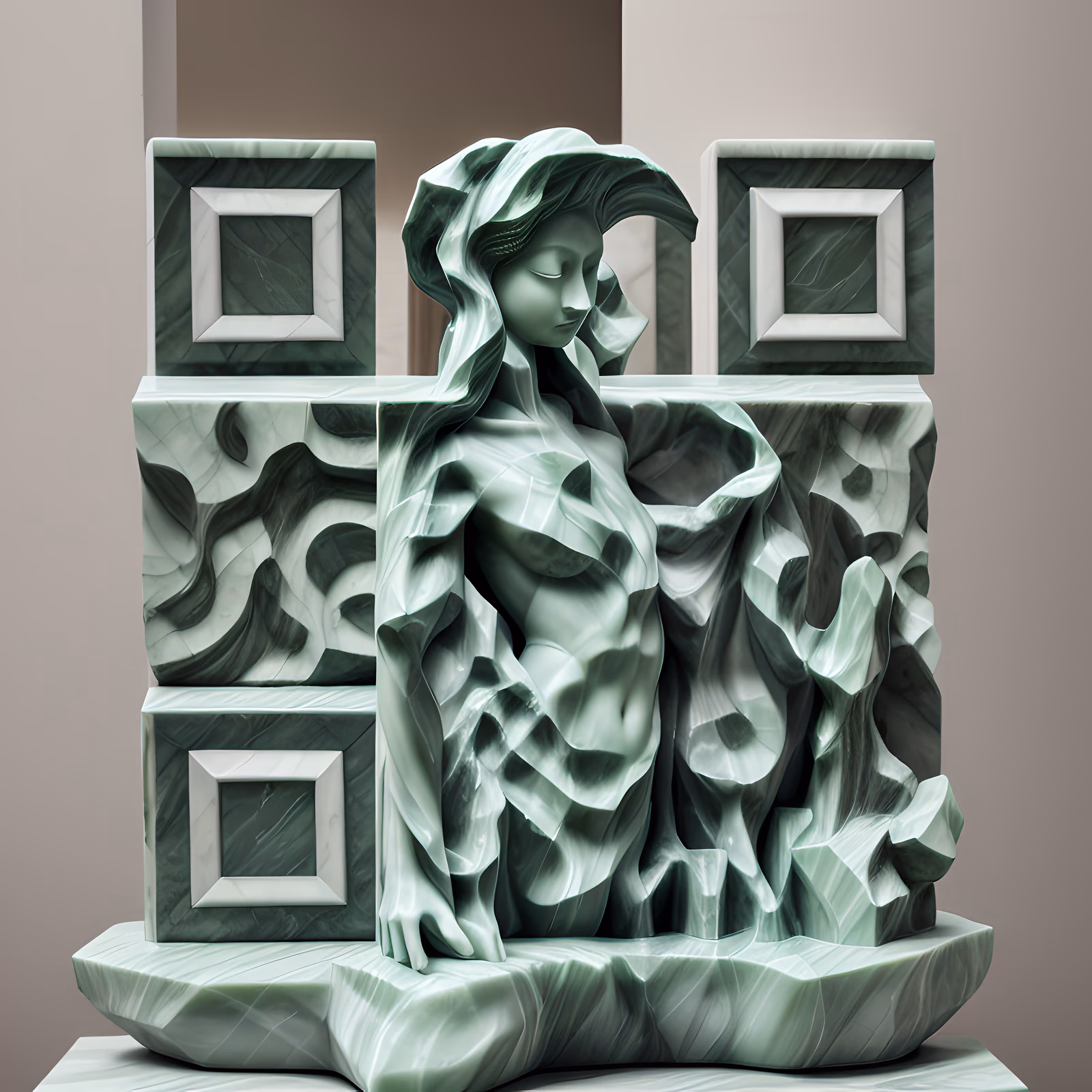 Скульптура женщины из зелёного мрамора: QR-код арт — изображение 1