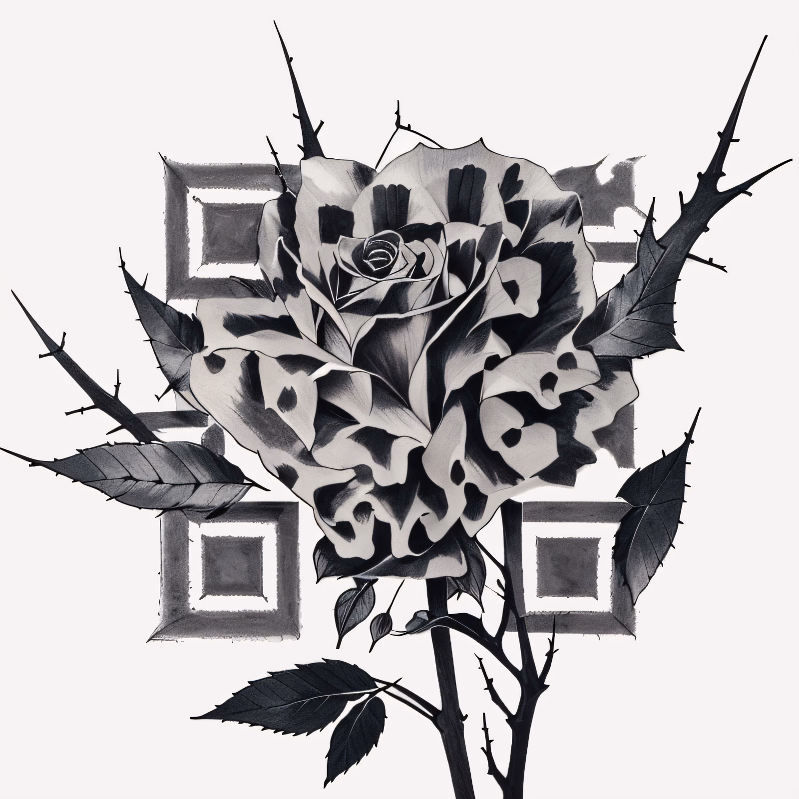Роза чёрной тушью, татуировка с цветами: QR-код для временных татуировок — изображение 1