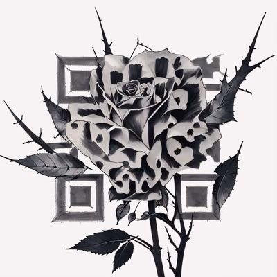 Роза чёрной тушью, татуировка с цветами: QR-код для временных татуировок — изображение 1
