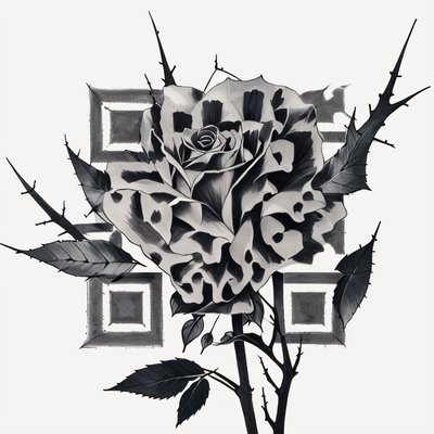 Black Ink Rose Tattoo Flowers QR Code for Temporary Tattoos