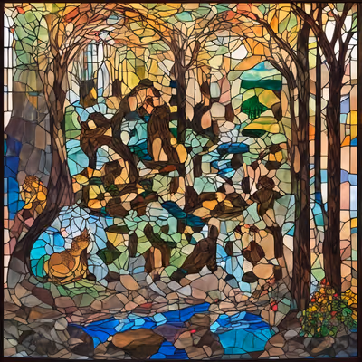 Woodland Stream Stained Glass QR Code Art — image 1