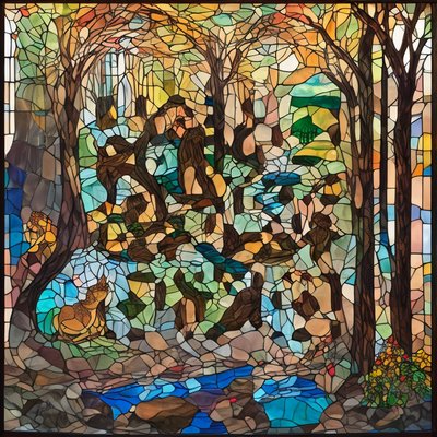 Woodland Stream Stained Glass QR Code Art