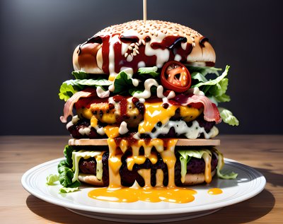 Towering Cheeseburger Photoreal QR Code for Restaurant Menus