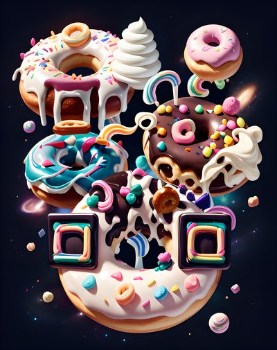 Floating Donut Galaxy 3D Cartoon QR Code for Packaging