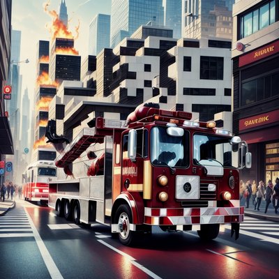 Red Fire Truck City Street QR Code for Posters