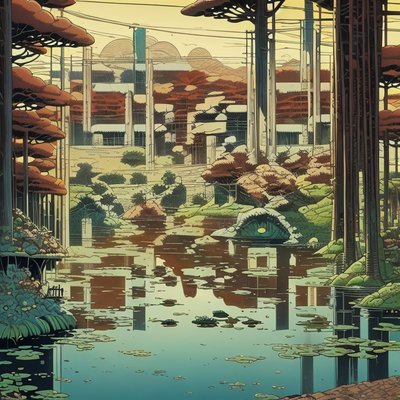 Reflective Pond Comic Landscape QR Code Art