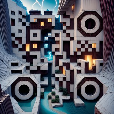 Surreal Canyon City Block 3D QR Code for Posters