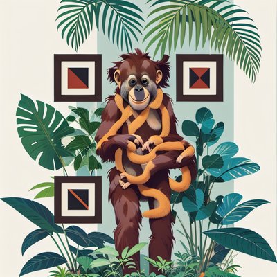 Orangutan Jungle Flat Vector QR Code for Posters