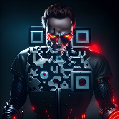 Red Eyed Cyborg Cyberpunk QR Code for Posters