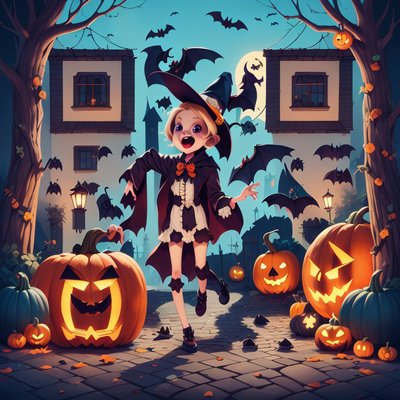Halloween Kid Vampire Cartoon QR Code for Posters