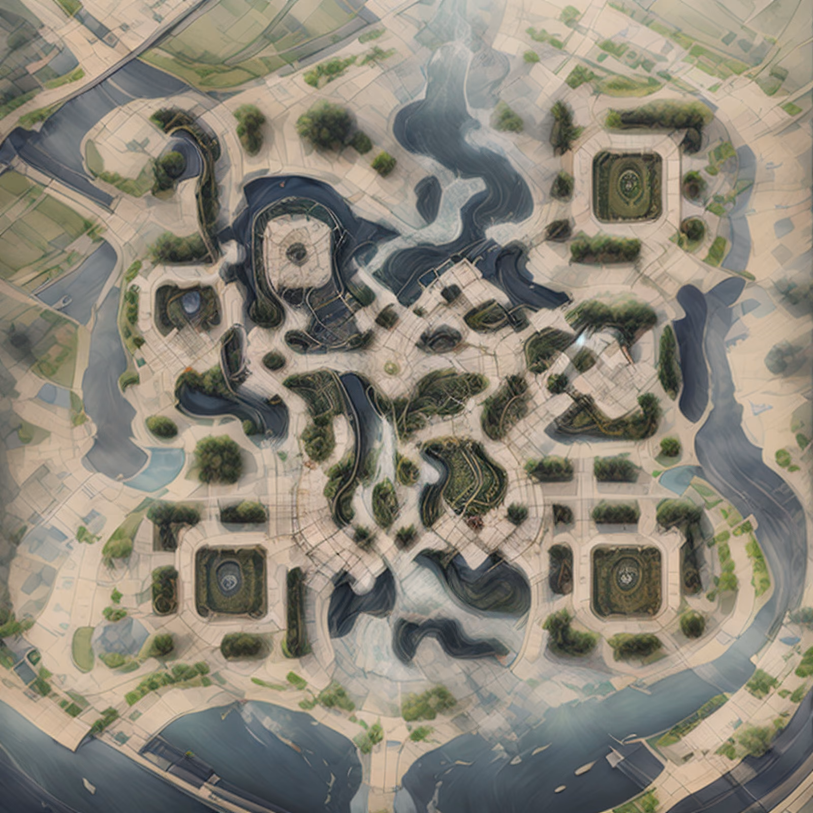 Aerial River City Map Concept QR Code Art — image 1