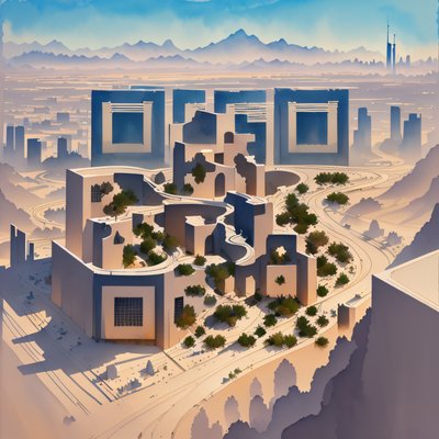 Desert City Skyline Watercolor QR Code Art