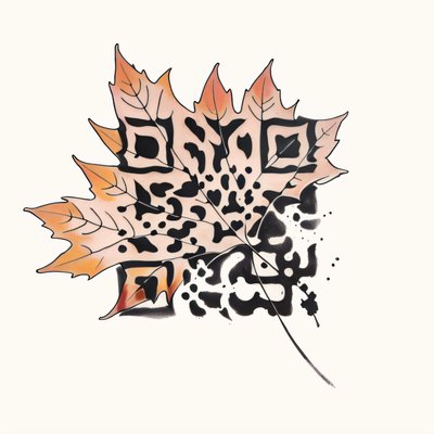 Autumn Maple Leaf Ink Wash QR Code Art