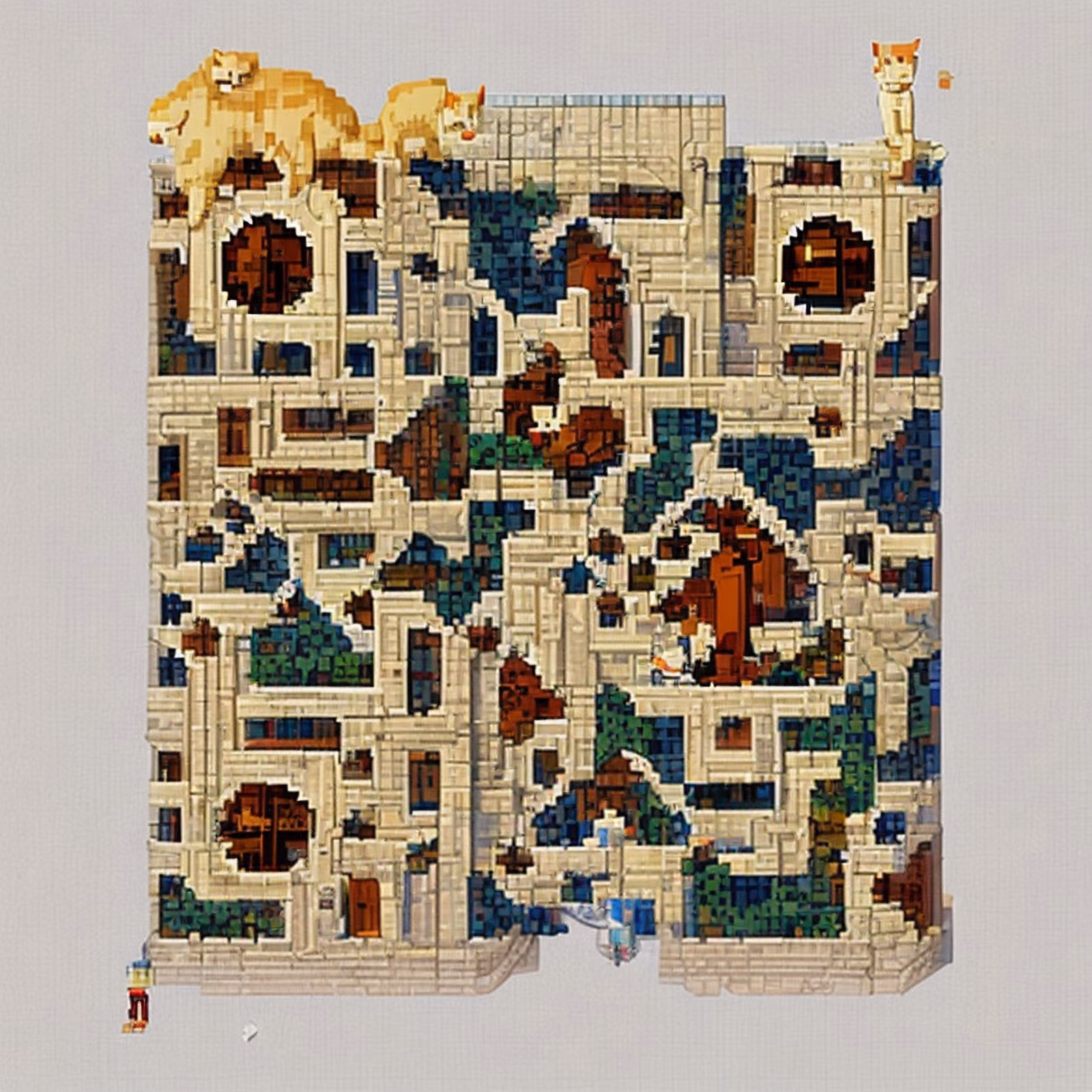 Pixel Building With Rooftop Cats QR Code for Posters — image 1