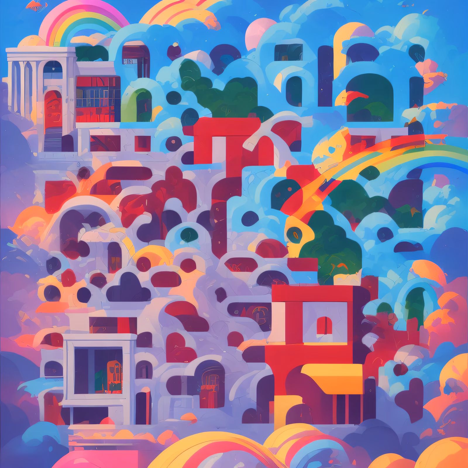 Surreal Rainbow City Vector QR Code Art — image 1