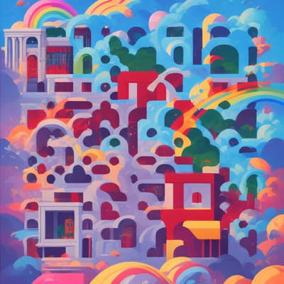 Surreal Rainbow City Vector QR Code Art