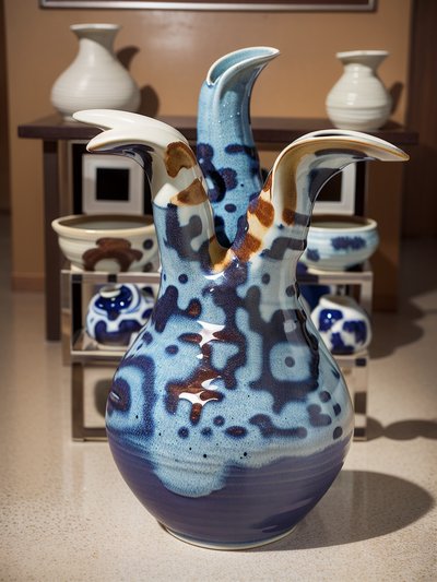 Blue Glazed Porcelain Vase Photo QR Code Art