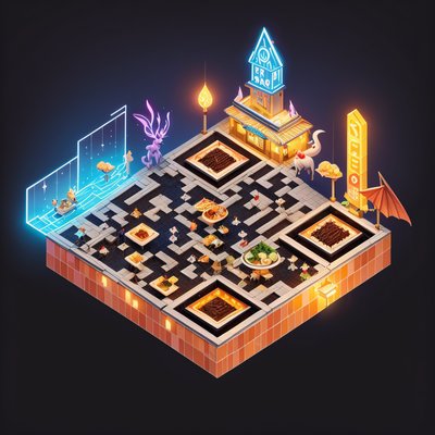 Isometric Street Food Plaza QR Code for Restaurant Menus
