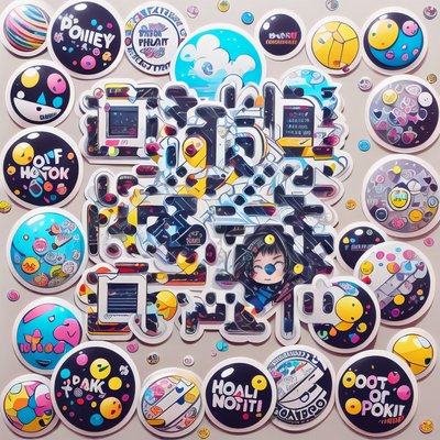 Sticker Bomb Collage Anime Character QR Code for Stickers