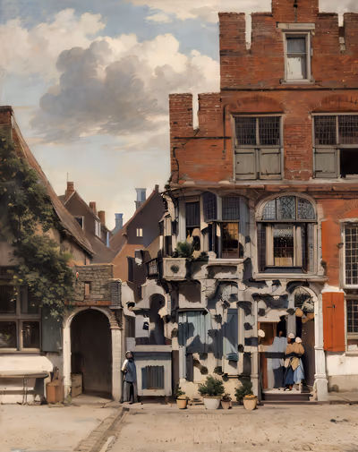 Dutch Brick Street Oil Painting QR Code Art — image 1