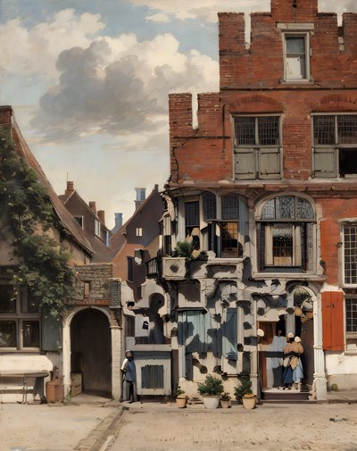 Dutch Brick Street Oil Painting QR Code Art