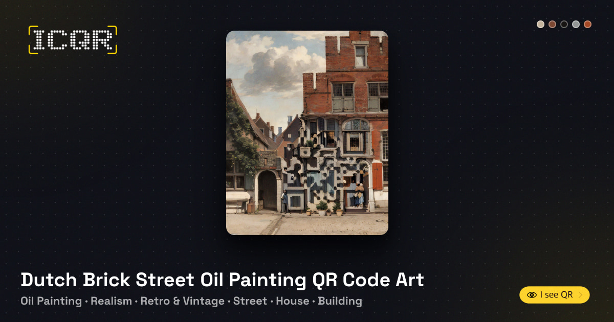 Dutch Brick Street Oil Painting QR Code Art • ICQR