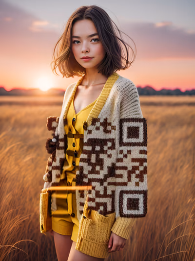 Knit Cardigan Sunset Portrait QR Code for Apparel — image 1