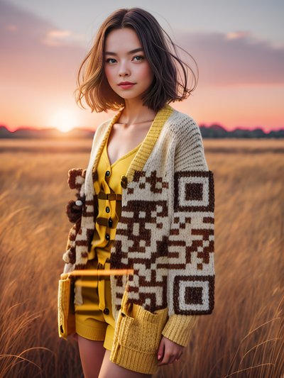 Knit Cardigan Sunset Portrait QR Code for Apparel