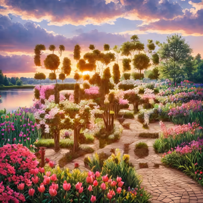 Sunset Flower Garden Digital Painting QR Code Art — image 1