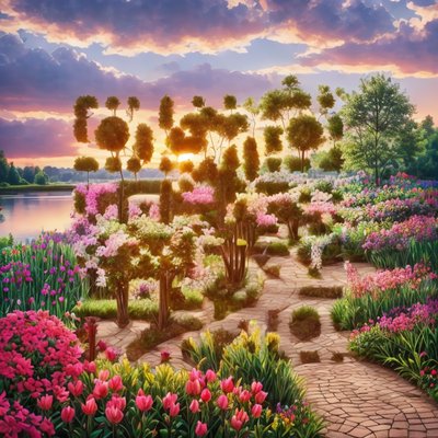 Sunset Flower Garden Digital Painting QR Code Art