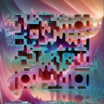 QR-код: розовый кристаллический фрактальный пейзаж