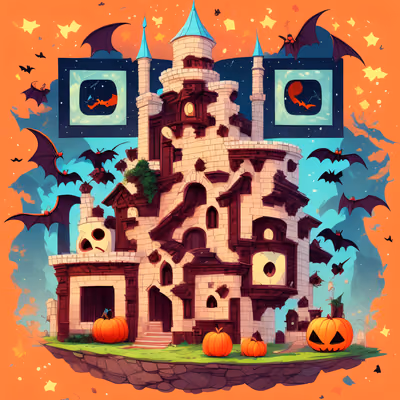 Halloween Castle Bats Cartoon QR Code for Posters — image 1