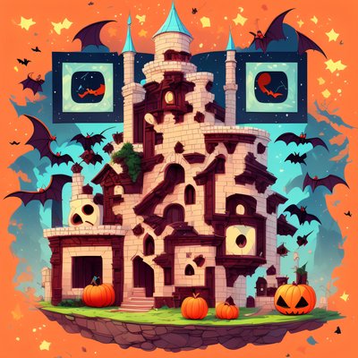 Halloween Castle Bats Cartoon QR Code for Posters