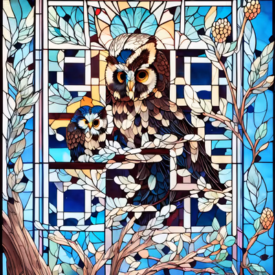Owl and Owlet Stained Glass QR Code Art — image 1