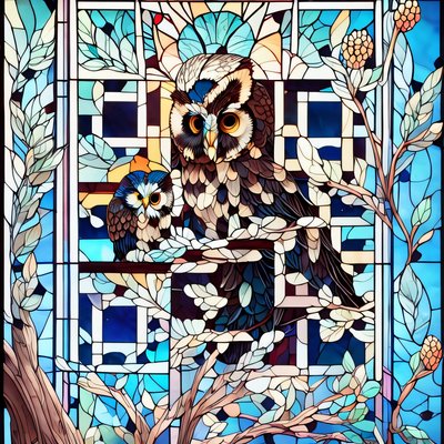Owl and Owlet Stained Glass QR Code Art