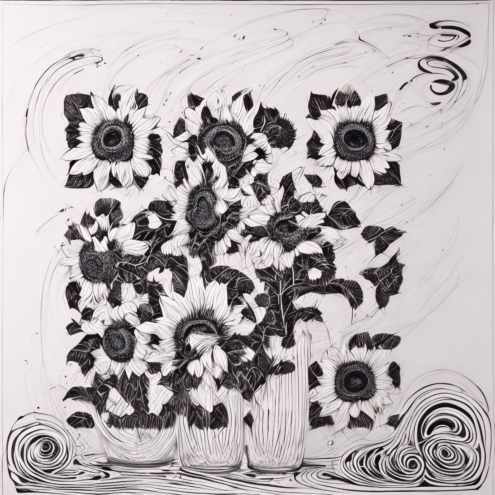 Sunflower Bouquet Zentangle Line Art QR Code Art — image 1