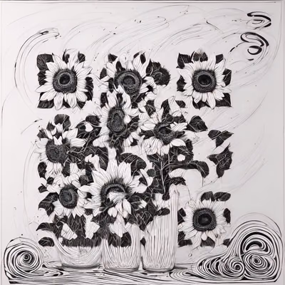 Sunflower Bouquet Zentangle Line Art QR Code Art — image 1