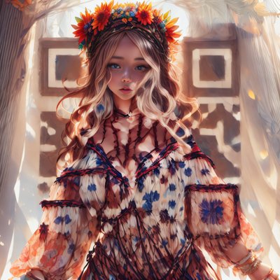 Bohemian Woman Floral Headband QR Code for Posters