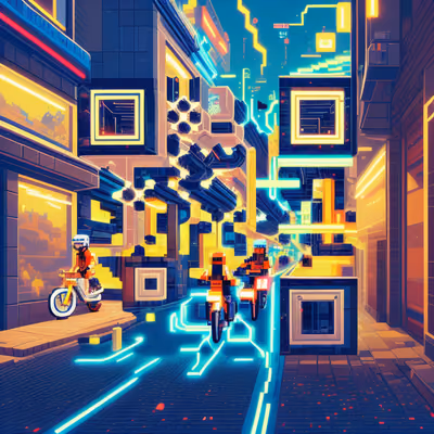 Pixel Art Cyber Race City QR Code for Posters — image 1
