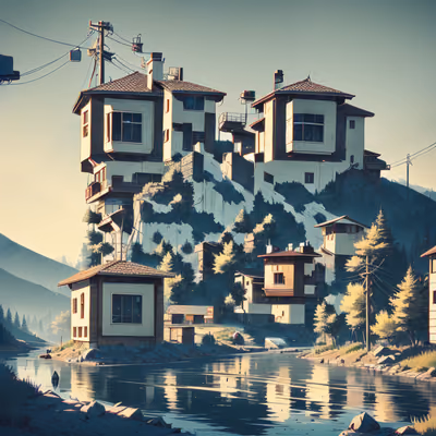 Hillside Village River Game Art QR Code Art — image 1
