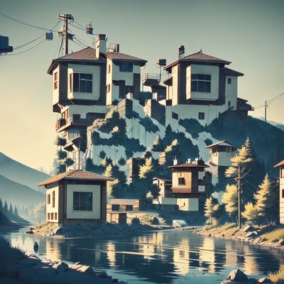 Hillside Village River Game Art QR Code Art