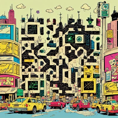 Comic Book City Street Taxis QR Code for Posters