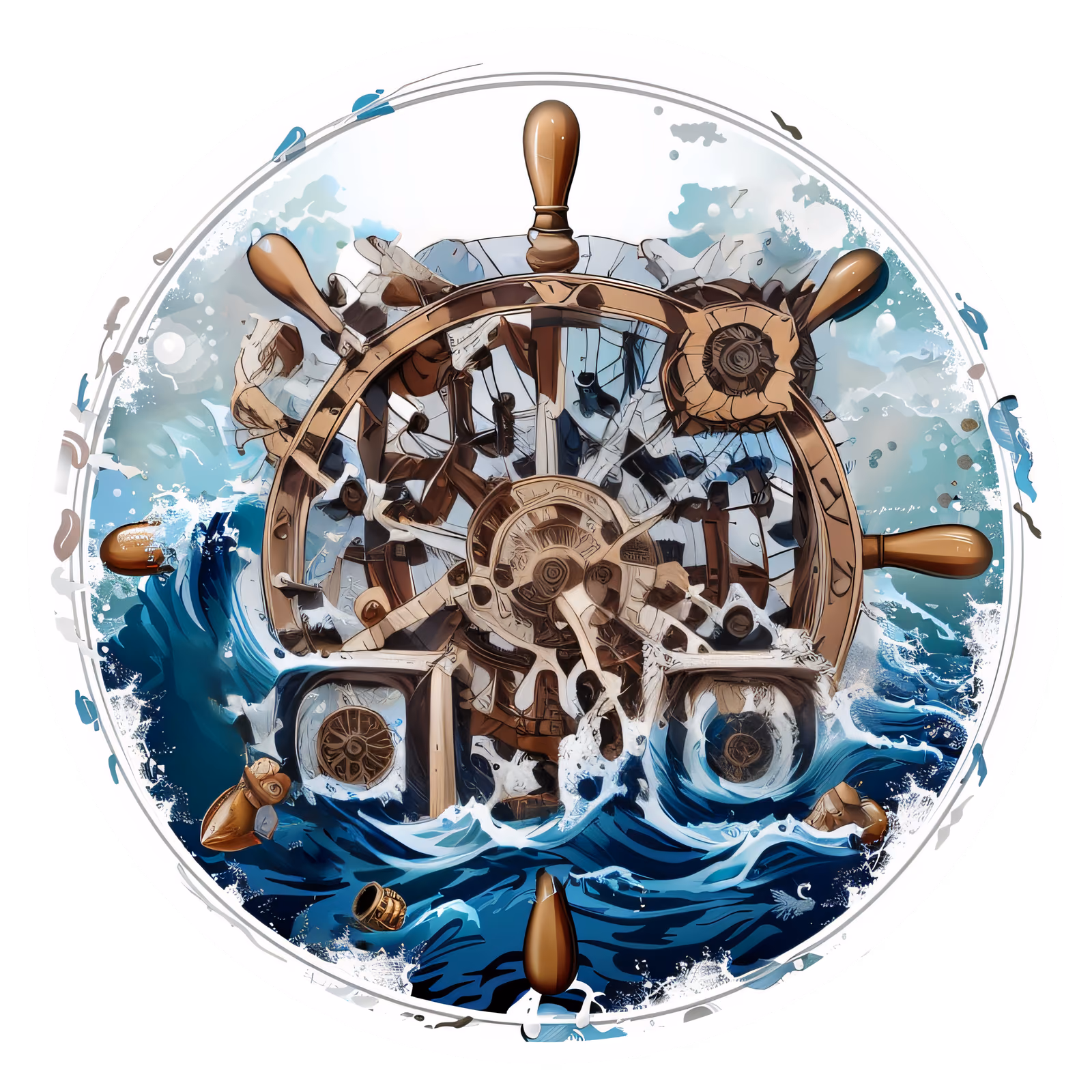 Штурвал и морские волны: QR-код для наклеек — изображение 1