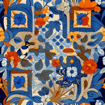 Blue Floral Bird Wallpaper Pattern QR Code Art